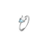 Double Cut Silver Ring, White Rhodium, Natural Blue Topaz  + Give Magic Gift